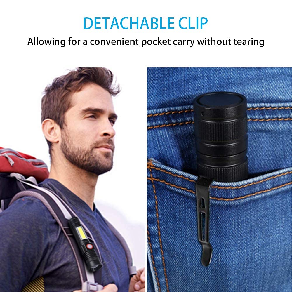 Hoxida Flashlight USB Rechargeable, Magnetic LED Flashlight, Super Bright LED Tactical Flashlight with Cob Sidelight, Waterproof, Zoomable Best Small LED Flashlight for Camping, Emergency Flashlights