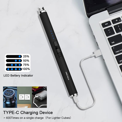 ARECTECH Rechargeable Electric Candle Lighter Arc Plasma Windproof Lighter for Candle Kitchen Birthday Gift for Mom Men Wife with Type-C Cable Black