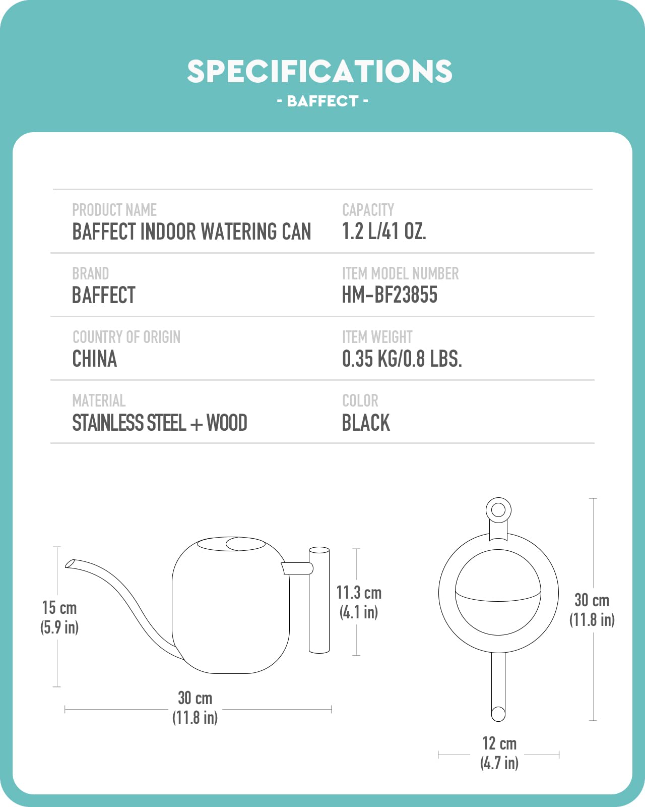 Baffect Cute Indoor/Outdoor Watering Can, 1.2L/41OZ Stainless Steel with Long Spout for House Plants, Bonsai, Flowers & Decor