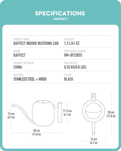 Baffect Cute Indoor/Outdoor Watering Can, 1.2L/41OZ Stainless Steel with Long Spout for House Plants, Bonsai, Flowers & Decor