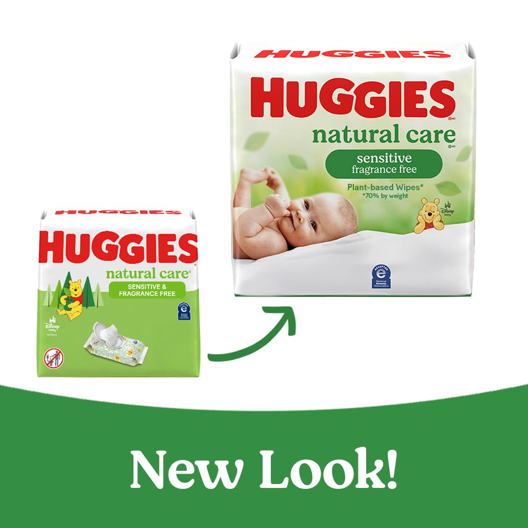 Huggies Natural Care Sensitive Baby Wipes, Unscented, Hypoallergenic, 99% Purified Water, 12 Flip-Top Packs (768 Wipes Total), Packaging May Vary