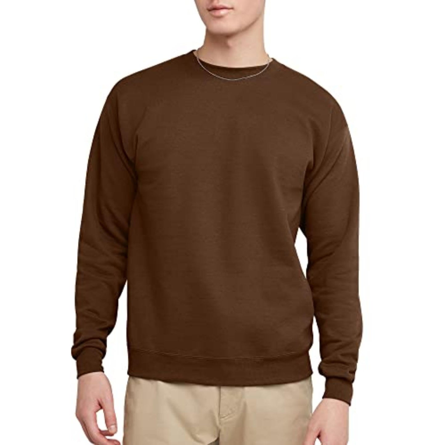 Hanes Men's EcoSmart Fleece, Pullover Crewneck Sweatshirt, 1 or 2 Pack, Army Brown-1 Pack, Small