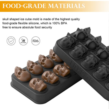 Ice Cube Trays,Silicone Ice Cube Mold Maker with Lid,Skull Head Style Mold,for Chilling Whiskey, Cocktail, Beverages,Pudding Chocolate