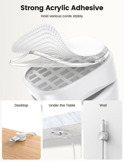 8Pack Cord Organizer [1s Lock] Spring Cable Management Clips - Lamicall Desk Cord Holder, Adhesive Cute Round Cable Clip, Phone Charger Wire Organizer Keeper for Nightstand Car Office Accessory, White