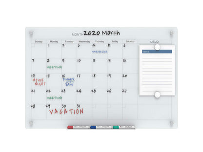 Audio-Visual Direct Magnetic Glass Dry Erase Board Set (3' x 2', Calendar White) for Wall - Monthly Planner