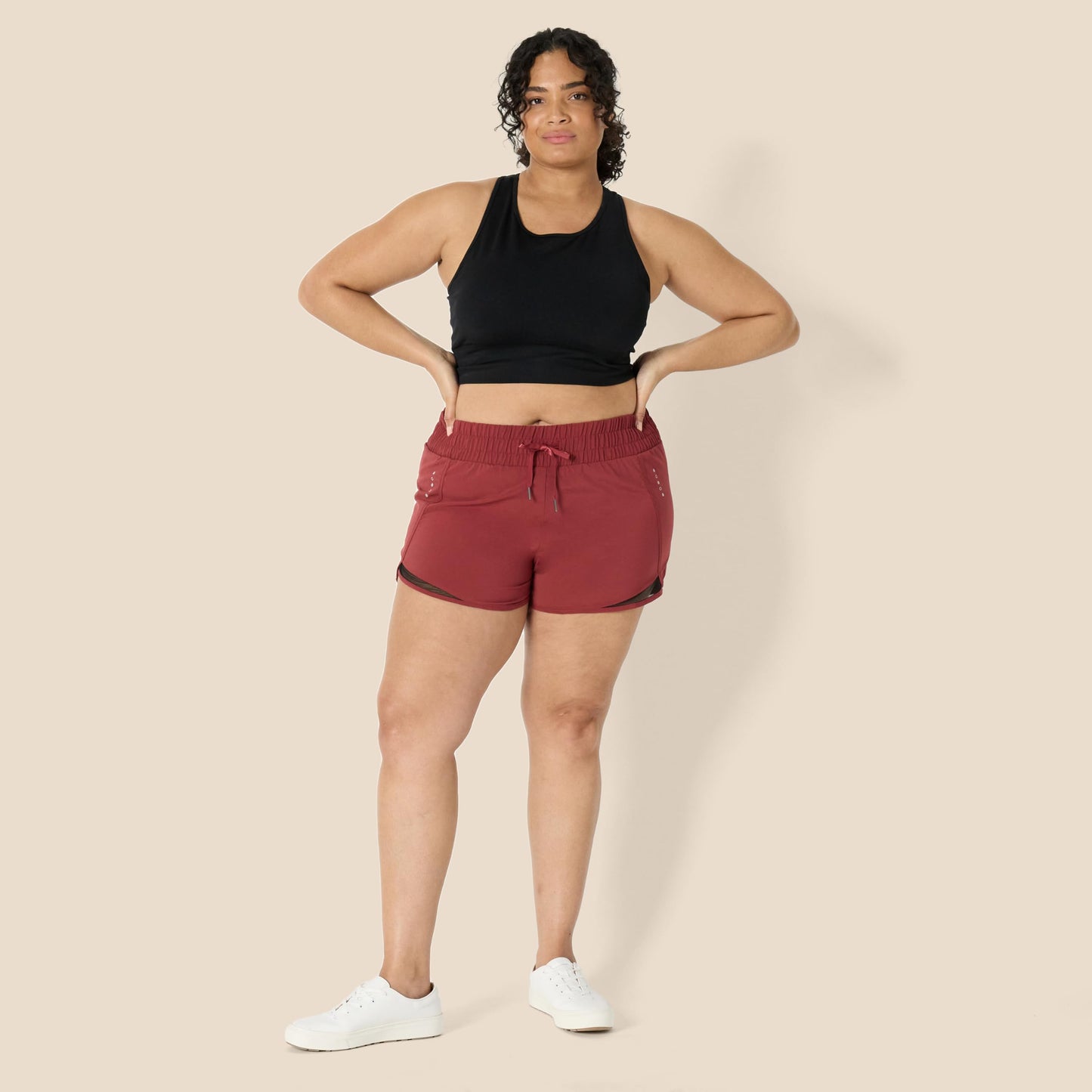 Amazon Essentials Women's Regular-Fit Athletic Ruched Waistband Woven Running Short, Ruby Red, Medium