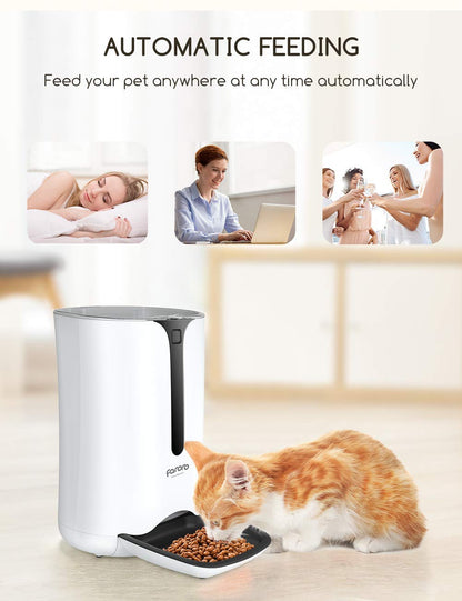 Automatic Cat Feeder, Faroro Dog Food Dispenser for Small Pets with Distribution Alarms, Portion Control, Voice Recorder and Programmable Timer for up to 4 Meals per Day