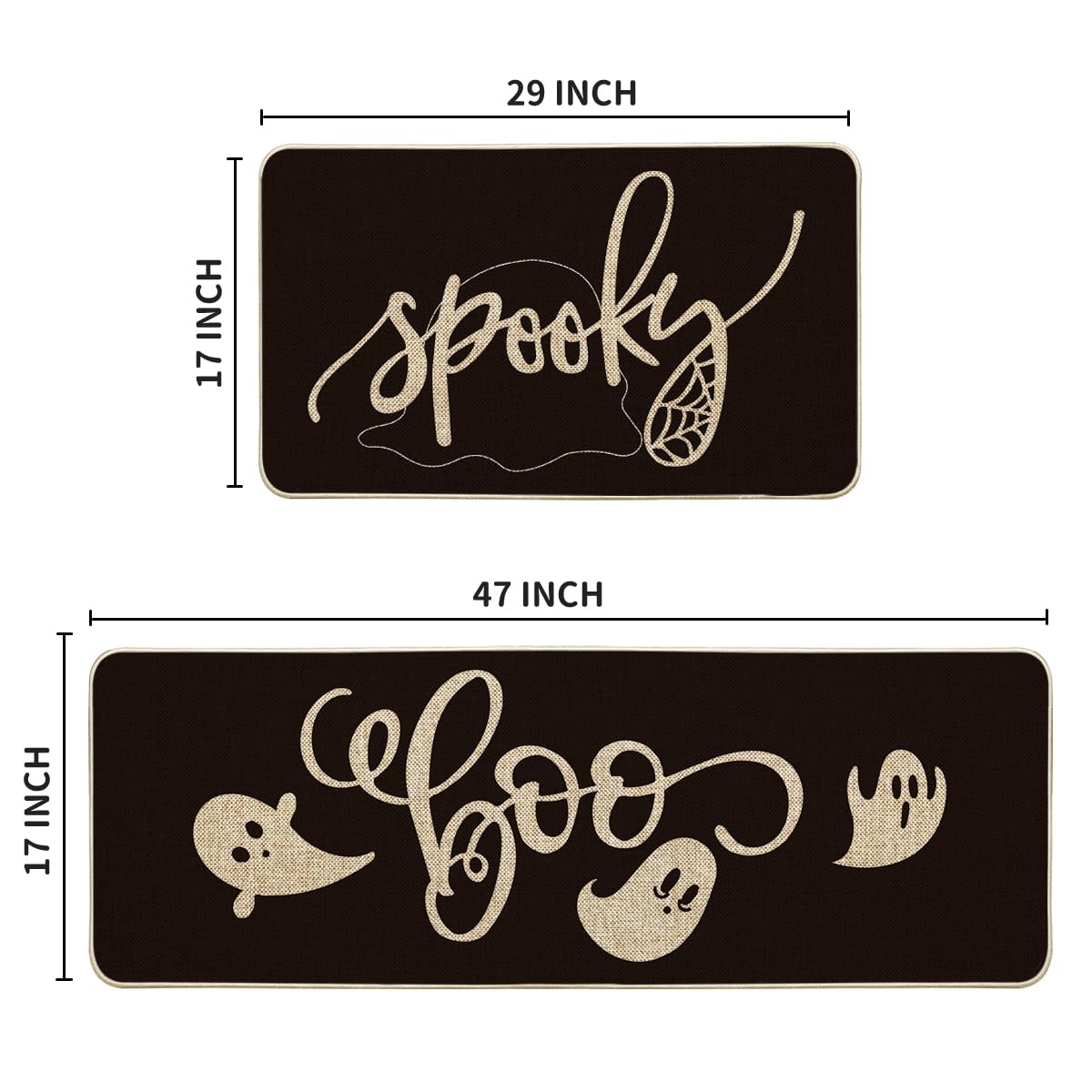 Artoid Mode Spooky Spider Web Ghosts Boo Halloween Kitchen Mats Set of 2, Home Decor Low-Profile Kitchen Rugs for Floor - 17x29 and 17x47 Inch