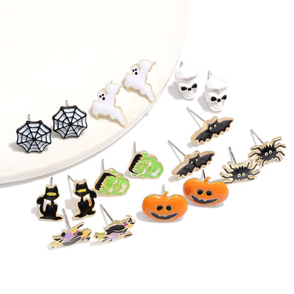 9 Pairs Halloween Earrings for Women Spider Web Pumpkin Ghost Bat Stud Earrings Halloween Outfits Accessories Costume Party Favors (9 Pairs halloween Earings Studs)