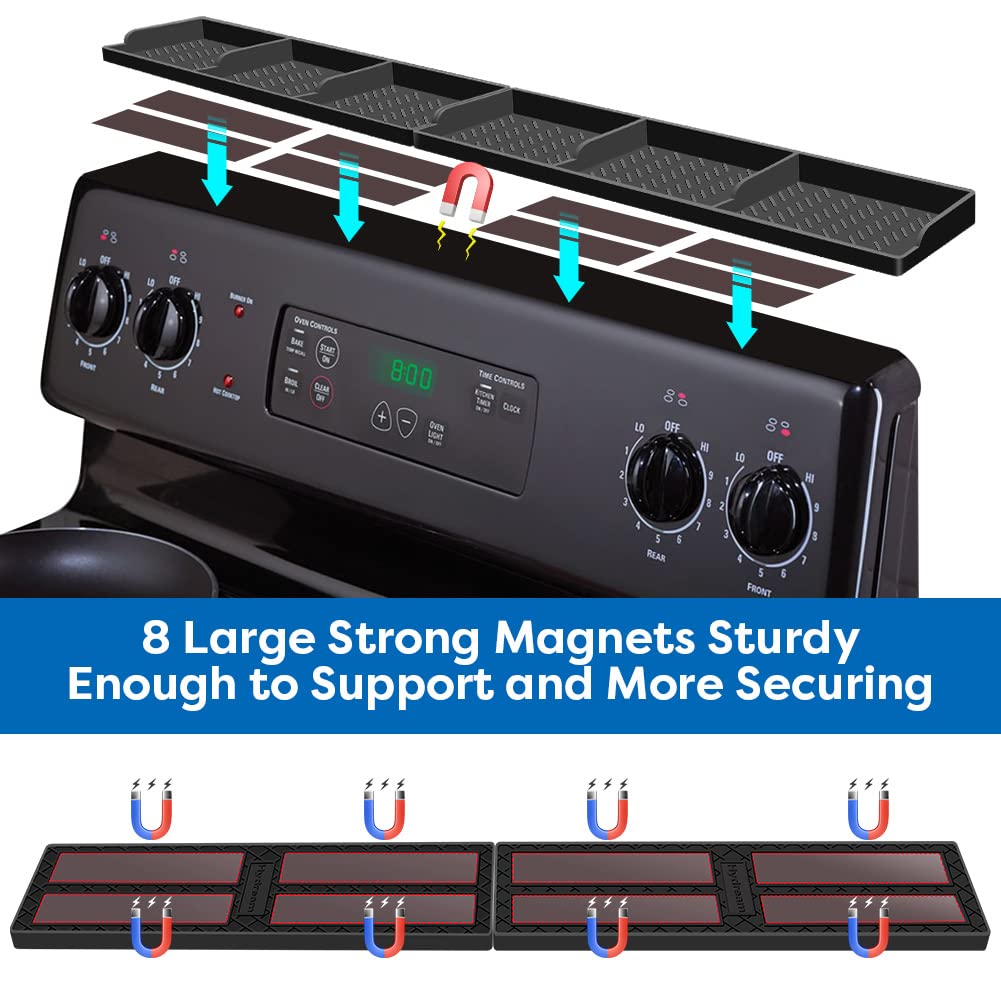 Hydream Stove Top for Silicone Shelf,30 Inch Magnetic Shelf Over the Stove Spice Rack,Kitchen Organizer Magnet Above Stovetop Back of Flat Storage Suctioned-Black