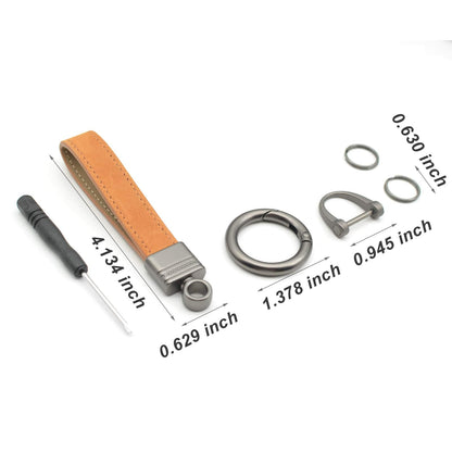 INFIPAR Car Fob Key Chain Genuine Leather Keychains Holder for Men and Women, 360 Degree Rotatable, with Anti-lost D-Ring, Circle Carabiner and Key Rings, Brown