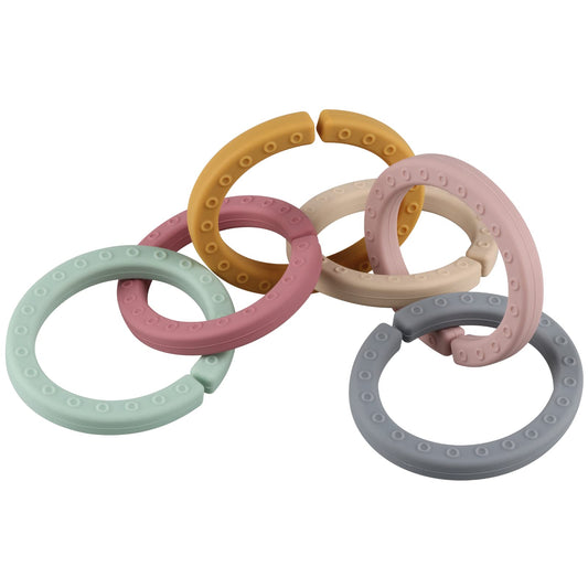 Baby Linkable Rings Set and Silicone Baby Teethers - Attach to Strollers, Car Seats & More - Food Grade Silicone, BPA & Phthalate Free (Set of 6)