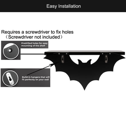 Bat Shelf Floating Shelves for Wall,15.5 inch Wall Shelf with 3 Key Hooks,Black Shelves for Living Room Bedroom Kitchen Gothroom