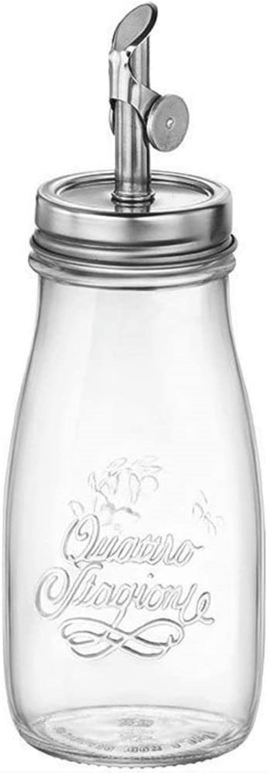 Bormioli Rocco Quattro Stagioni, 13.5 Oz Olive Oil Dispensers with Weighted Pourer, Durable Glass, Made in Italy