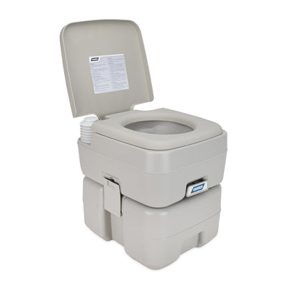 Camco 5.3-Gallon Portable Toilet - Features Detachable Holding Tank w/Sealing Slide Valve & Bellow-Type Flush - Easy Transport w/Compact Lightweight Design & Carry Handle - Gray (41541)
