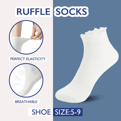 Hstyle Ruffle Socks Women, 6 Pairs of White Breathable Cool Ankle Socks