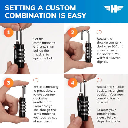 Hero Luggage Lock (Pack of 2) TSA Approved, 4 Digit Combination Padlock for Travel, Suitcases, Lockers, Backpacks