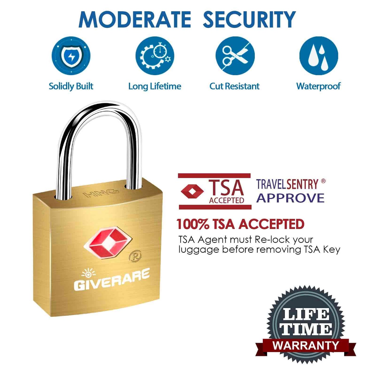 4 Pack TSA Approved Travel Luggage Locks with Keys, Solid Brass Copper Keyed Padlock, Small Locks for Suitcase, Backpack, Gym Locker, Jewelry Box, Gold-by GIVERARE