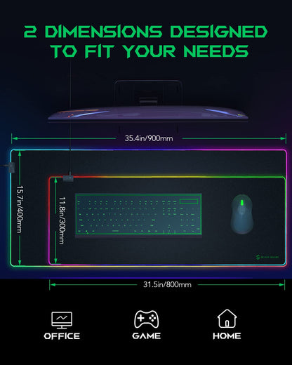 Black Shark RGB Mouse Pad 35.4"x15.75"x0.15" Extended Desk Mat with Smooth Surface and 11 Lighting Effects, Desk Pad with Anti-Fray Stitched Edges and Non-Slip Rubber Base, Gaming Mouse Pad Manta P7