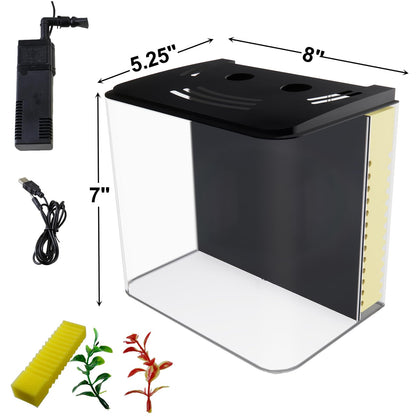 AQUANEAT Fish Tank, 1.2 Gallon Aquarium, Small Betta Fish Tank Starter Kit with LED Light and Water Filter Pump, Rectangular