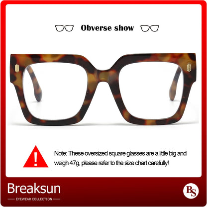 Breaksun Fashion Oversized Blue Light Blocking Glasses for Women Men Trendy Big Square Frame Computer Eyeglasses (Black+Tortoise)