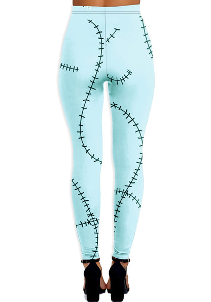 AOBUTE Halloween Costume Leggings Womens Sally Scary Stitched Printed Funny High Waist Party Tights XL