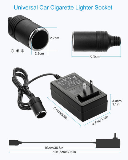 ALITOVE AC to DC Converter 110V to 12V Converter 3A Power Supply 36W Max with Car Cigarette Lighter Socket for Car Vacuum Cleaner Car Dash Cam Car MP3/MP4 Car Fan