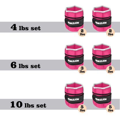 Henkelion Adjustable Wrist/Ankle Weights 1 Pair 6 Lbs For Women Men Kids, Strength Training Set For Gym, Fitness Workout, Running, Lifting Exercise Leg - each 3 Lbs Pink