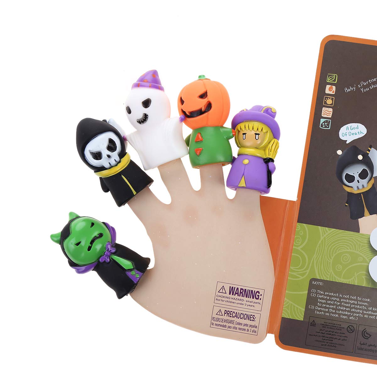 5 Pieces Halloween Finger Puppets Witch, Ghost, Grim Reaper, Green Monster, and Pumpkin Character Finger Toys, Halloween Party Favors Goodie Bag Fillers