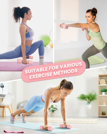 Adjustable Dumbbells Set, 4 in 1 Hand Weights Set for Women Men 10 LB Dumbbell Pair Each 2lbs 3lbs 4lbs 5lbs Weights Dumbbells Set with TPU Soft Rubber Handle for Home Gym Exercise Fitness - Pink