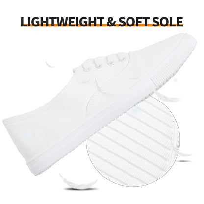 Womens Classic White Sneakers,Low Top White Canvas Shoes,Lightweight Casual Canvas Sneakers(White Flower.US8)