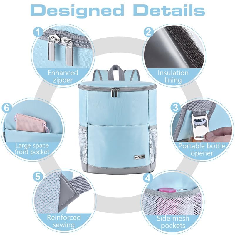 Insulated Cooler Backpack Outdoor - Leak Proof Backpack Cooler 30 Cans, Waterproof Lightweight Cooler Bag for 12h Hot/Cold Retention - Portable Soft Cooler for Travel, Camping, Beach-PowderBlue