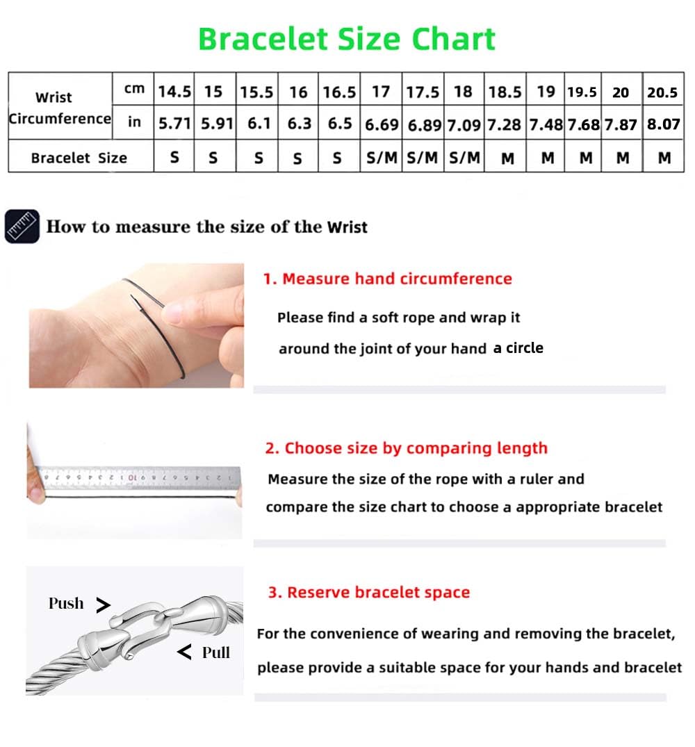 BOLAGTIER Stainless Steel Twisted Cable Wire Bracelets with Hook Adjustable Cuff Bangle Bracelet Vintage Jewelry Gift for Women (Silver, Medium)