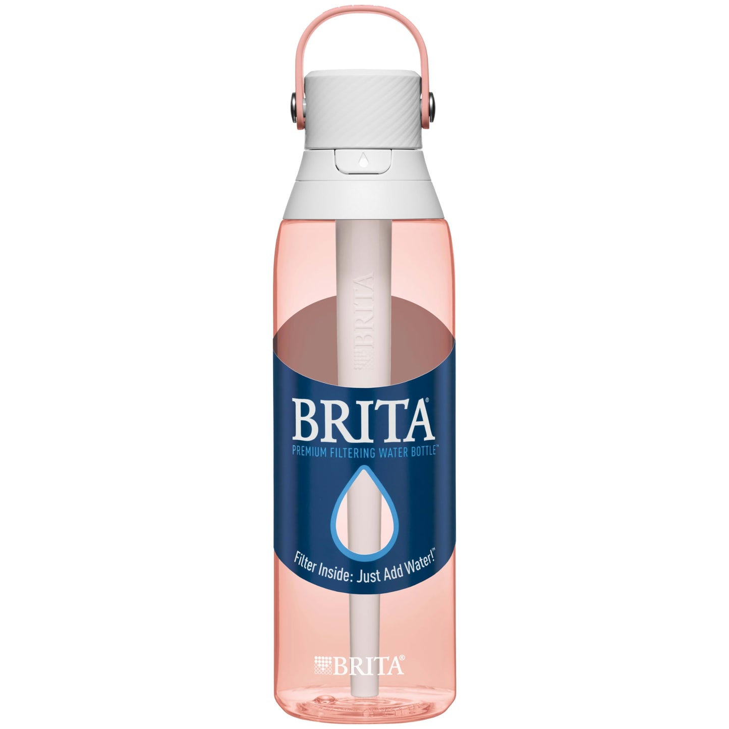 Brita Hard-Sided Plastic Premium Filtering Water Bottle, BPA-Free, Reusable, Replaces 300 Plastic Water Bottles, Filter Lasts 2 Months or 40 Gallons, Includes 1 Filter, Blush - 26 oz