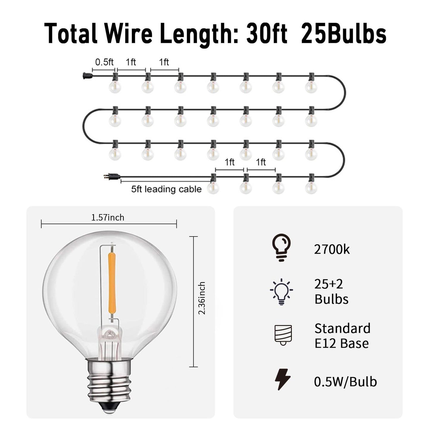 HISTAR Led String Lights Outdoor 30ft Patio Lights Waterproof with 27 G40 Shatterproof Bulbs, Connectable Globe String Lights for Outside, Backyard Balcony Bistro Party Cafe Lights