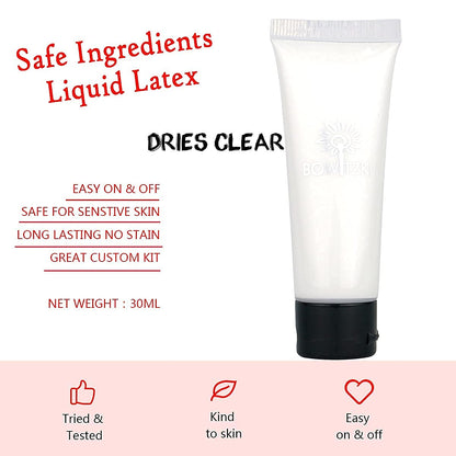 Bowitzki Halloween Makeup Kit Cream Face Paint Water Based Liquid Latex Fake Blood Brush Sponges Body Painting Special Effects SFX Zombie Vampire Monster Christmas Party red black white