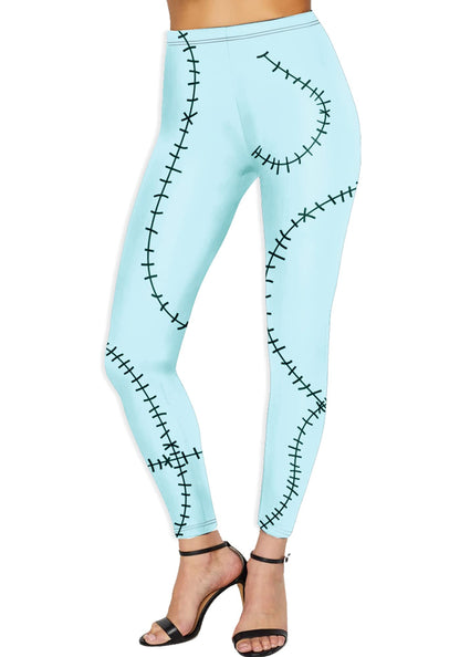 AOBUTE Halloween Costume Leggings Womens Sally Scary Stitched Printed Funny High Waist Party Tights XL