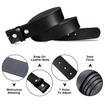 HJones Western Belts for Men without Buckle, Cowboy Belt Buckles for Men, 1.5" Wide Genuine Leather Belt without Buckle for Wedding Bussiness(Black, 38 inch)