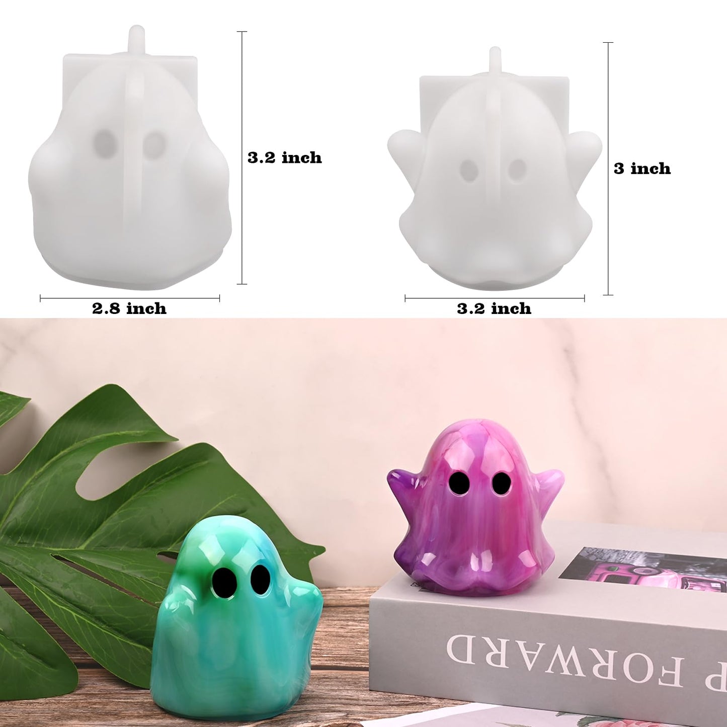 Actvty Ghost Resin Molds, 2Pcs Halloween Ghost Silicone Molds for Epoxy Casting, 3D Ghost Shape Epoxy Molds DIY Resin Art Gift Halloween Ornaments Home Decor
