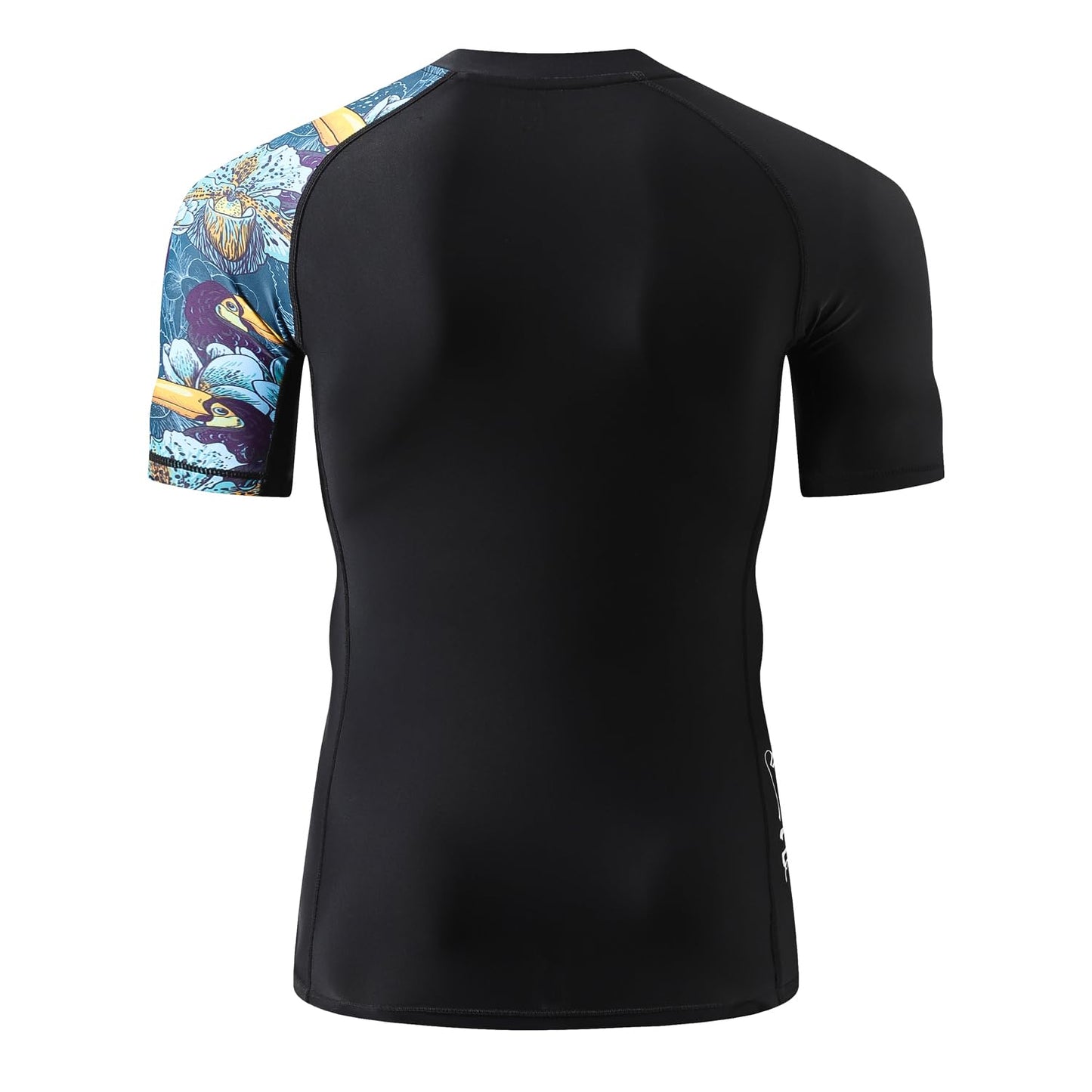 HUGE SPORTS Men's Splice UV Sun Protection UPF 50+ Skins Rash Guard Short Sleeves(HeyToucan, L)