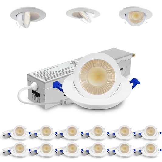 Adetu 2 Inch 5CCT Gimbal Led Recessed Lighting with Junction Box, 360°+90° Adjustable Recessed Can Lights, 2700K/3000K/3500K/4000K/5000K Selectable, 5W Eqv 50W, 550LM Brightness - ETL (White,12 Pack)