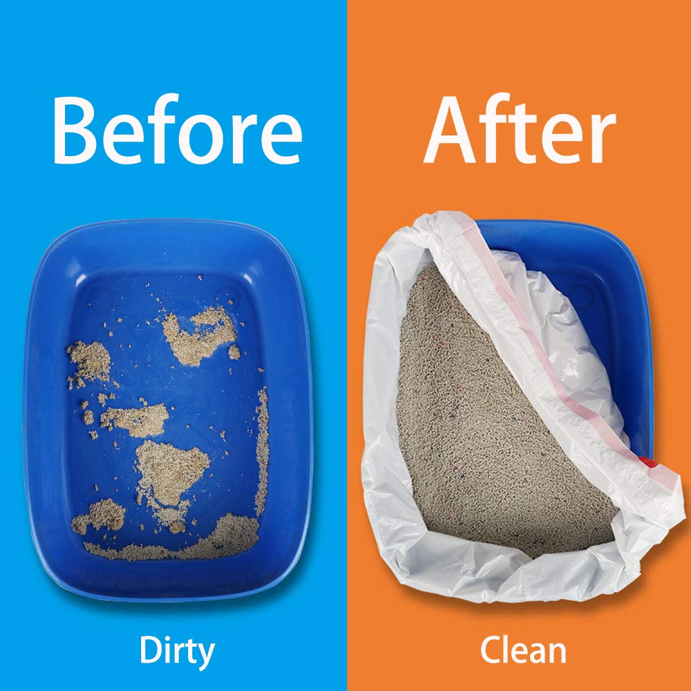 BILIEASY Cat Litter Box Liners large with Drawstrings 10 Pack Scratch Resistant Bags for Medium and Large Litter Box (M, WHITE)