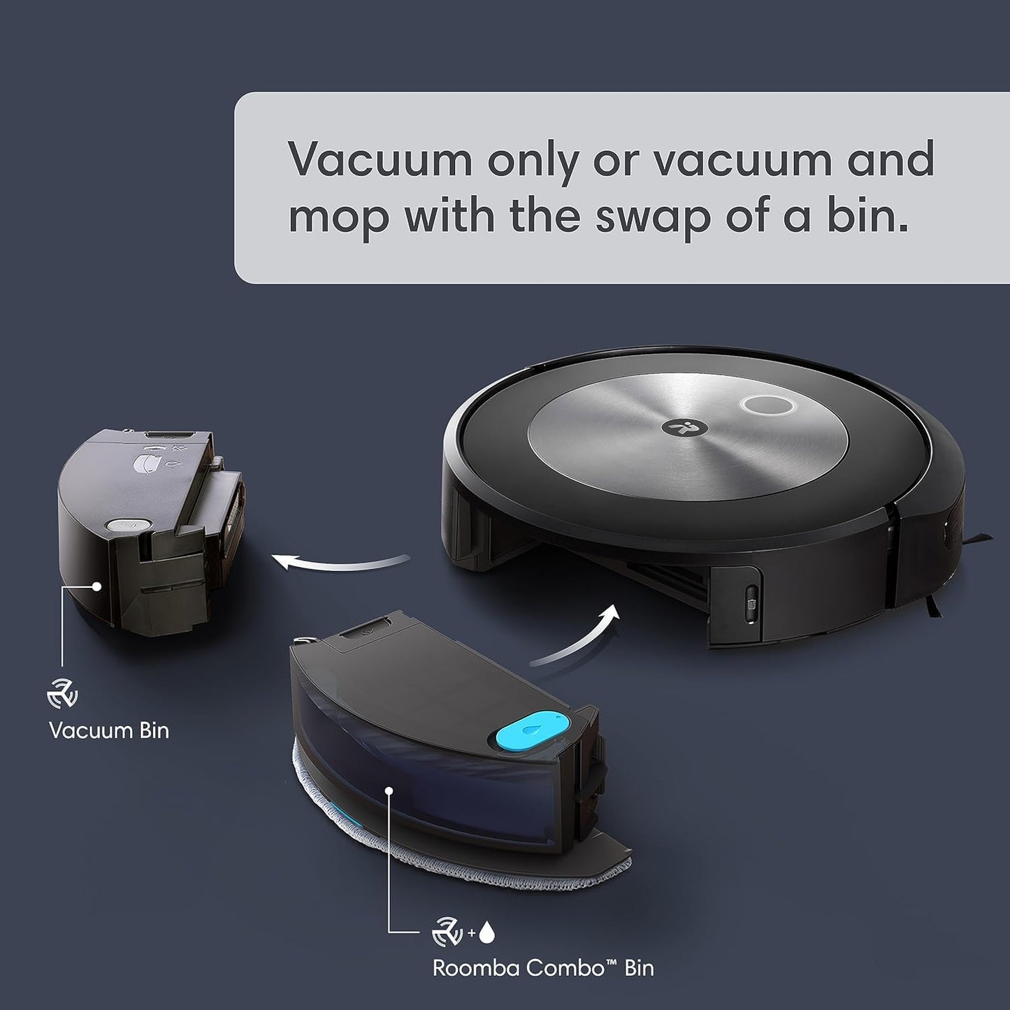 iRobot Roomba Combo j5+ Self-Emptying Robot Vacuum & Mop – Identifies and Avoids Obstacles Like Pet Waste & Cords, Empties Itself for 60 Days, Clean by Room with Smart Mapping, Works with Alexa