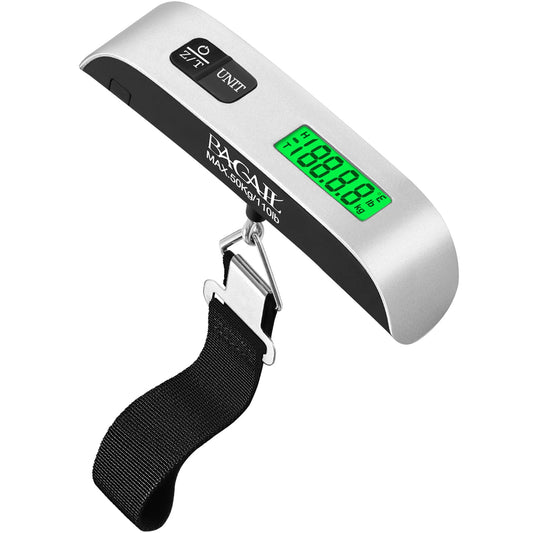 BAGAIL Digital Luggage Scale, 110lbs Hanging Baggage Scale with Backlit LCD Display,Portable Suitcase Weighing Scale,Travel Luggage Weight Scale with Hook,Strong Straps for Travelers(Ash Silver/Temp