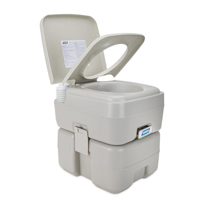 Camco 5.3-Gallon Portable Toilet - Features Detachable Holding Tank w/Sealing Slide Valve & Bellow-Type Flush - Easy Transport w/Compact Lightweight Design & Carry Handle - Gray (41541)