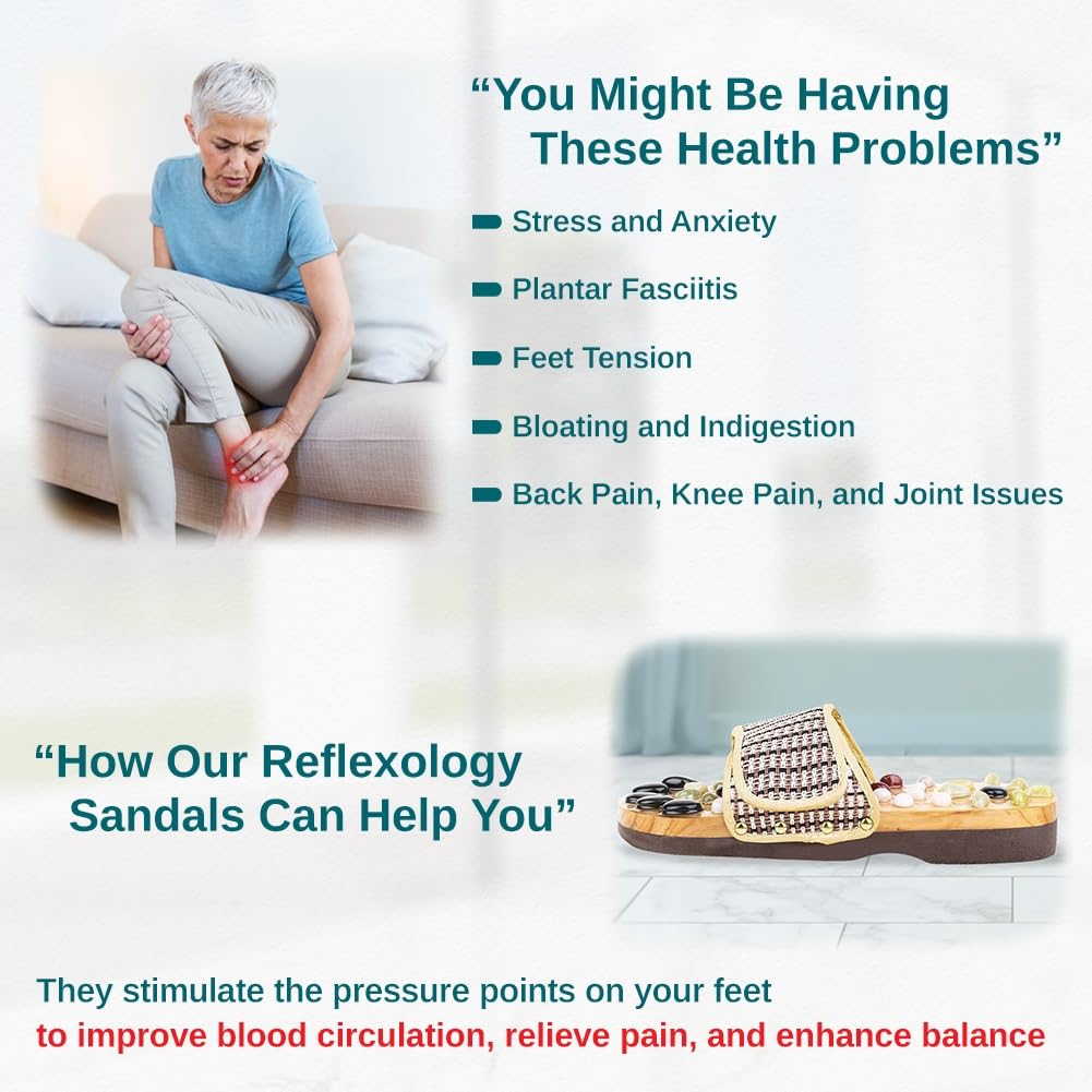Acupressure Massage Slippers with Earth Stone, Wellness Gifts Therapeutic Reflexology Sandals for Plantar Fasciitis Foot Acupoint Massage Shiatsu Arch Heel Pain Relief, Fit Men 10-11.5 Feet Size