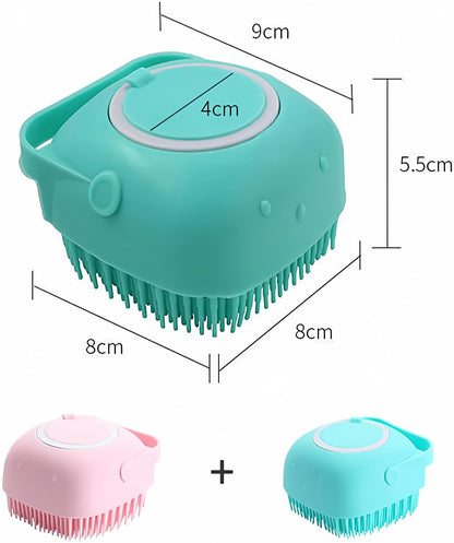 Bath Brush Scrubber Soft Silicone Pet Shower Grooming Shampoo Massage Dispenser For Short Long Haired Dogs And Cats (Blue+Pink)