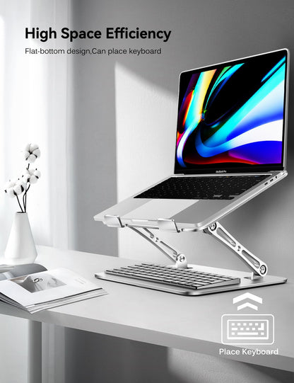 ivoler Adjustable Laptop Stand with 360° Rotating Base, Ergonomic Laptop Stand for Desk, Foldable & Portable Laptop Riser, for Collaborative Work, Fit MacBook Laptops up to 16 inches Silver
