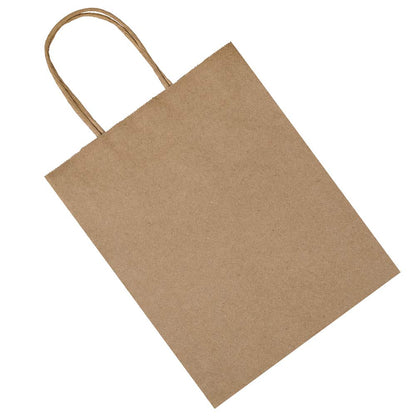 bagmad 100 Pack 8x4.75x10 Inch Plain Medium Paper Bags with Handles Bulk, Brown Kraft Craft Gift Bags, Grocery Shopping Retail Birthday Party Favors Wedding Sacks (Natural Brown, 100pcs)
