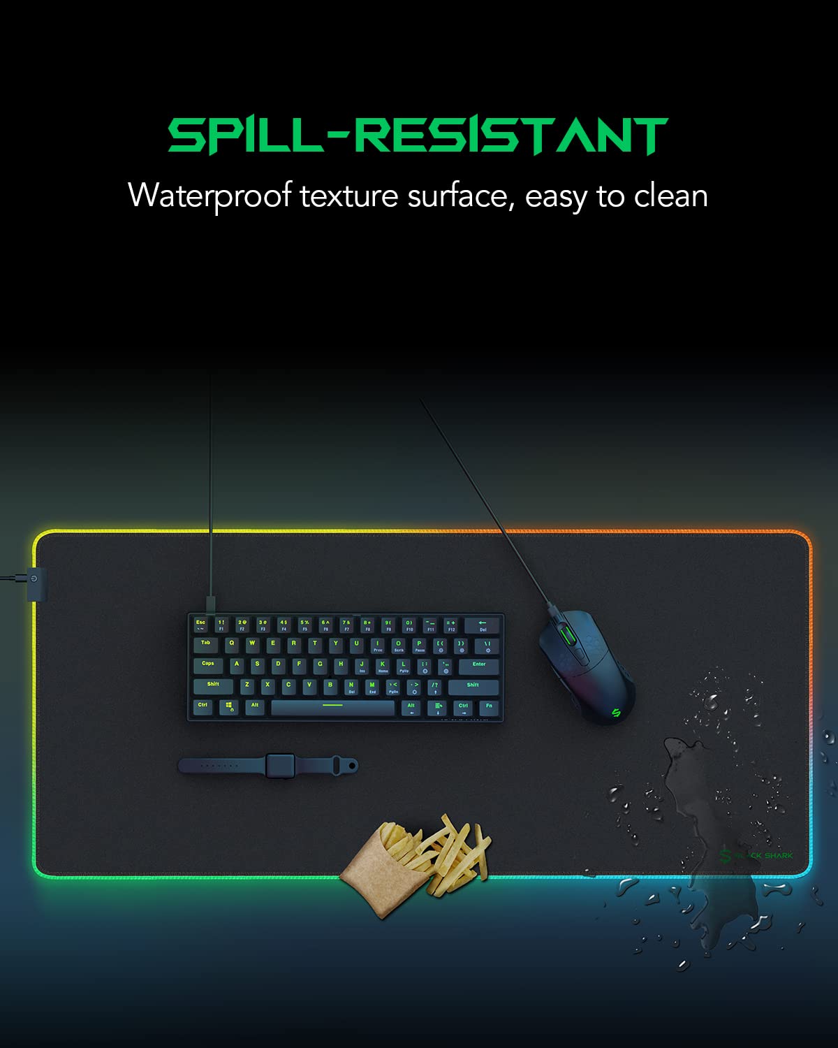 Black Shark RGB Mouse Pad 35.4"x15.75"x0.15" Extended Desk Mat with Smooth Surface and 11 Lighting Effects, Desk Pad with Anti-Fray Stitched Edges and Non-Slip Rubber Base, Gaming Mouse Pad Manta P7